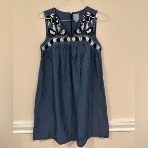 CeCe Embroidered Denim Shift Dress - Size 4